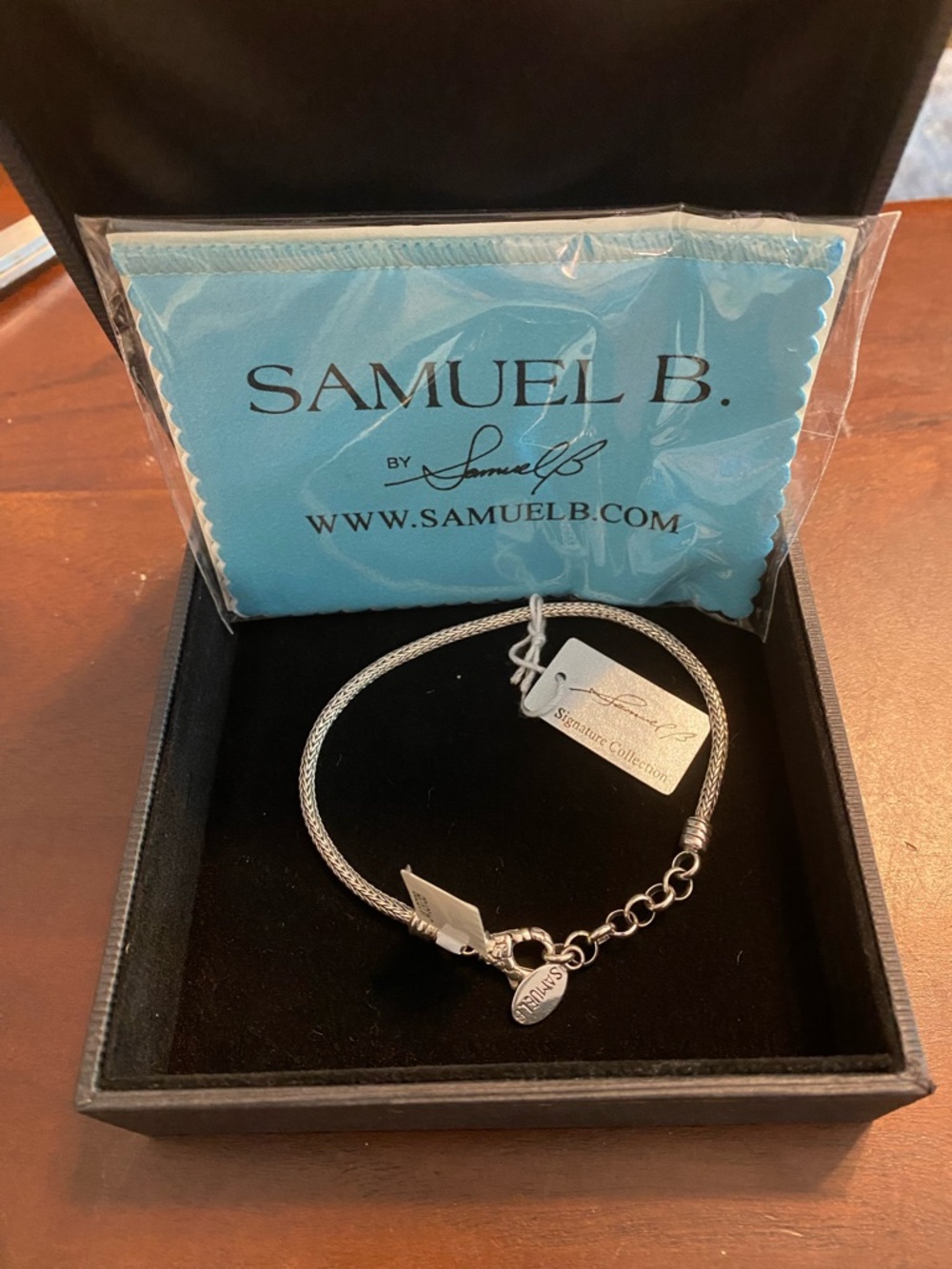 Samuel B. Sterling Woven Chain Bracelet with Logo Tag NWT